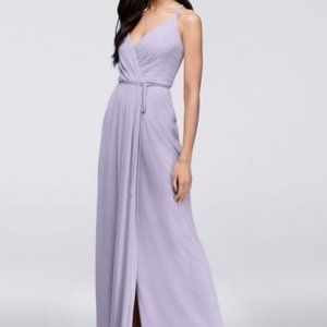 David Bridal bridesmaid dress -Double-Strap Long Georgette Bridesmaid Wrap Dress